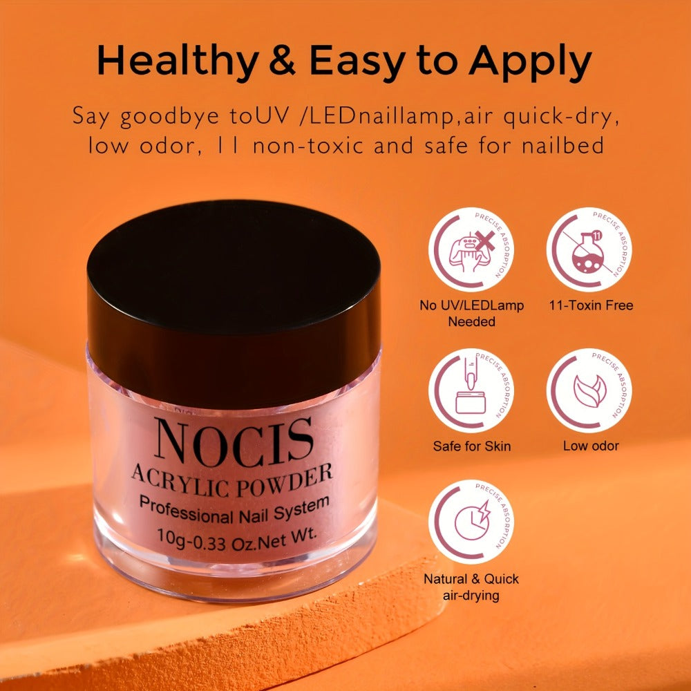 NOCIS Professional Acrylic Nail Kit - Salon-Quality Set with Liquid Monomer, 4 Powders & Brushes for Extensions, Carving & French Manicure - Odorless, Perfect for At-Home Beauty
