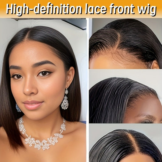 TIMOPOL Wig Short Bob Wig Human Hair 5x1 T Part Lace Front Wig, Human Hair for Women Middle Part Brazilian Straight Bob Wig, Human Hair Natural Color 180% Density
