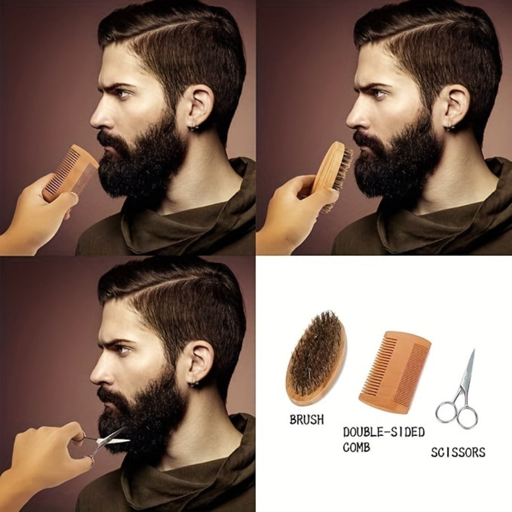 1 Set Upgraded Beard Grooming Kit, Men's Beard Care Kit with Beard Conditioner, Beard Oil, Beard Brush, Beard Comb, Beard Scissors And Storage Bag for Father. Valentine's Day Gift for Boyfriend, Male Friend, Birthday Gift
