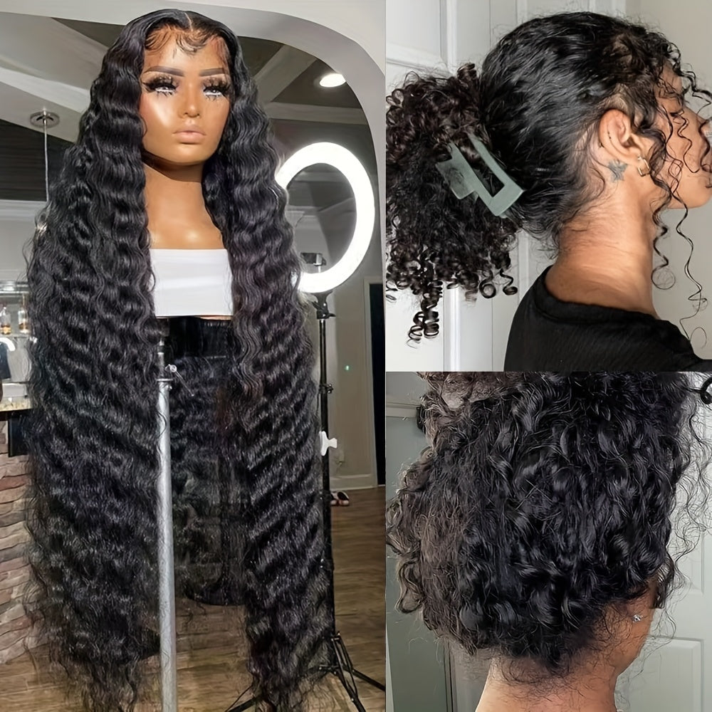 Curly Wave Lace Front Wigs for Women 13*4 Inch Deep Part Space Synthetic Heat Resistant Fiber Super Long Loose Curly Wavy Wigs with Hair Preplucked Hairline Glueless Lace Front Wig for Halloween Christmas Daily Party Use