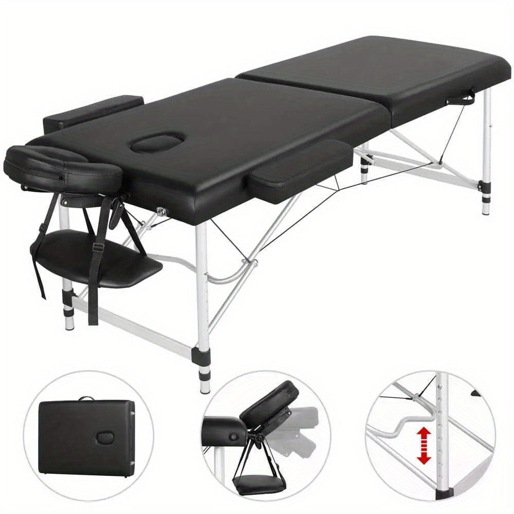 Massage Table Portable Adjustable 24" Wide Black Aluminum 3-Folding Spa Bed, Ideal for Tattoo Chair, Lash Bed, and Esthetician Massage Bed for Professionals Massage Tables Portable