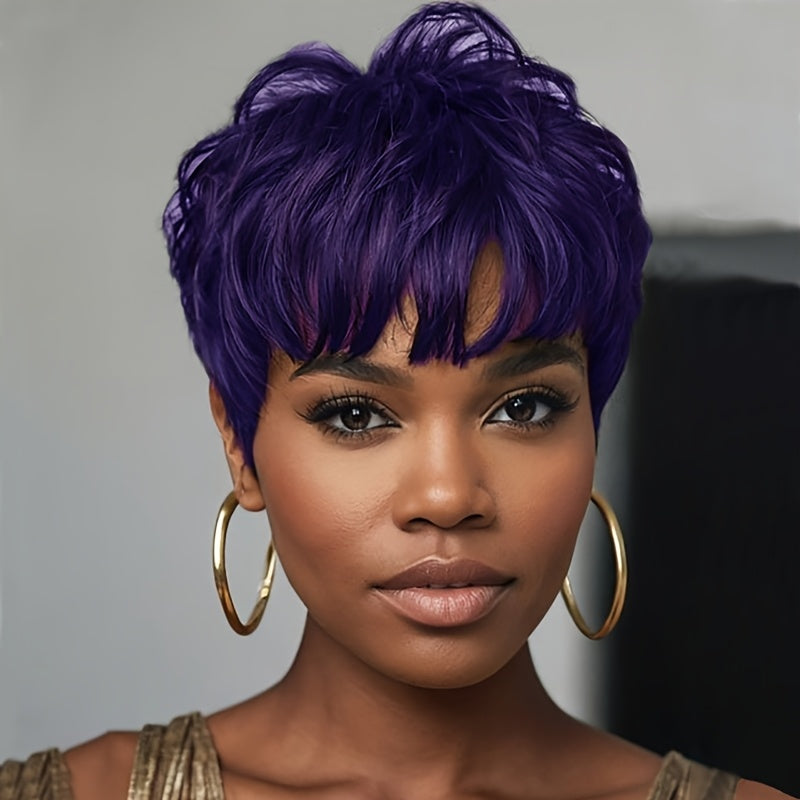 Short Black Hair Wig Synthetic Short Wigs for Women Short Haircut Wig with Bangs Wavy Hairstyles for Women Brown Hair Wig Red Wig Synthetic Hair Short Hair Wig Women Wig Female Wig Party Wigs