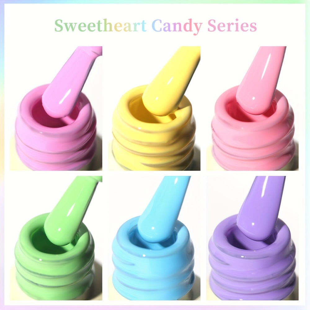 XEIJAYI Sweetheart Candy Series Gel Nail Polish Set, Featuring 6 Vibrant Colors with a Glossy LED End. This Long-Lasting, Salon-Quality Nail Art Collection Is Perfect for Spring And Summer, Easy to Apply, Non-Toxic
