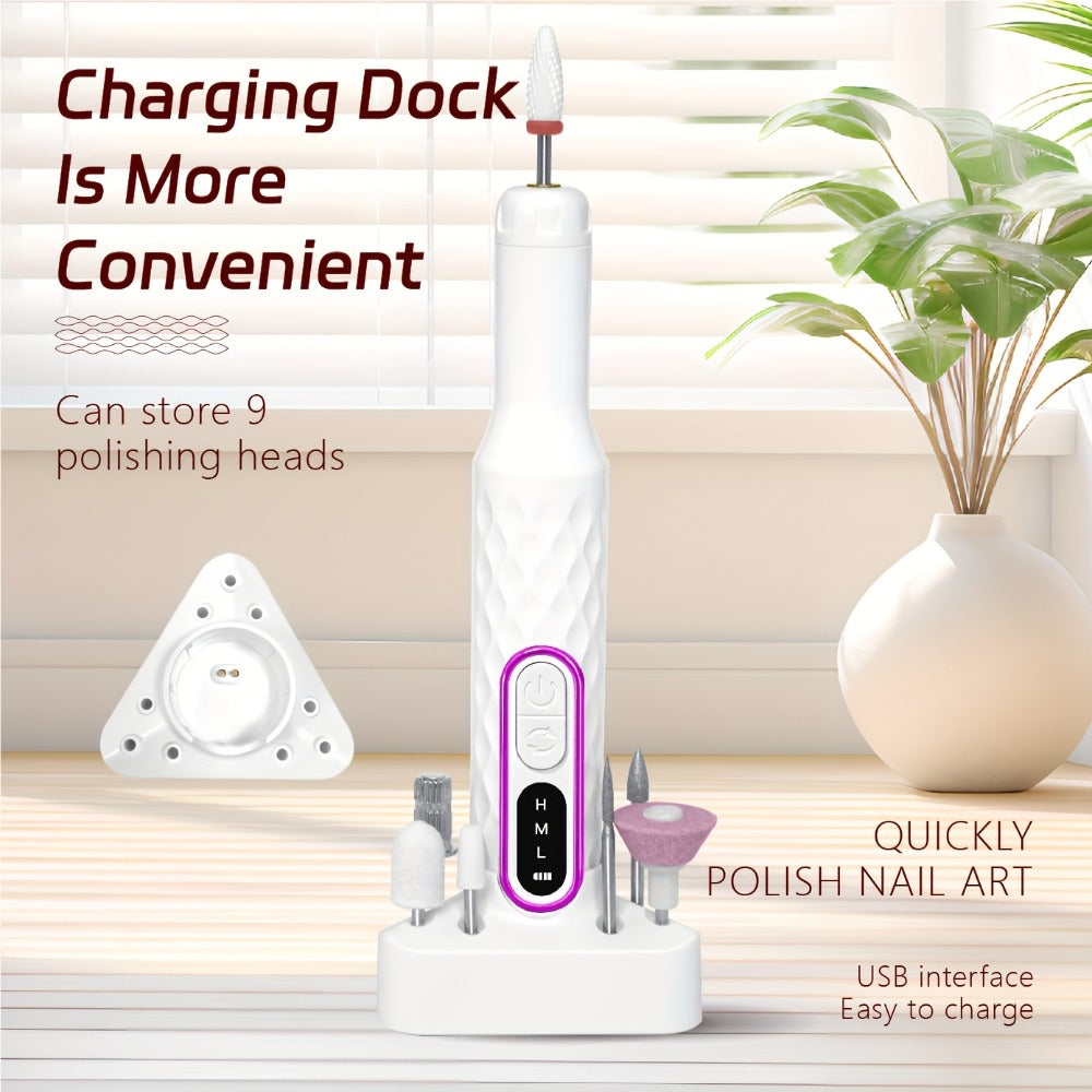 Electric Nail Drill with Portable File And Accessory Bits for Manicure And Nail Care, Featuring Adjustable Speed.
