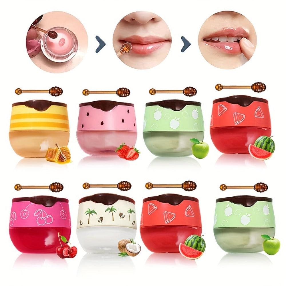 8pcs Lip Balm Honey Pot, Honey Lip Mask Propolis Moisturizing Lip Balm with Stick