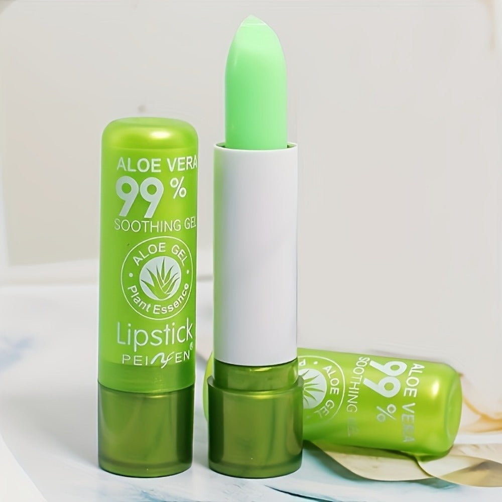 Aloe Vera Color Changing Lip Balm 6 Pack — Green to Pink Magic Lipstick, Temperature-Sensitive Moisturizing Formula, Long-Lasting Hydration, Natural Tint for Women