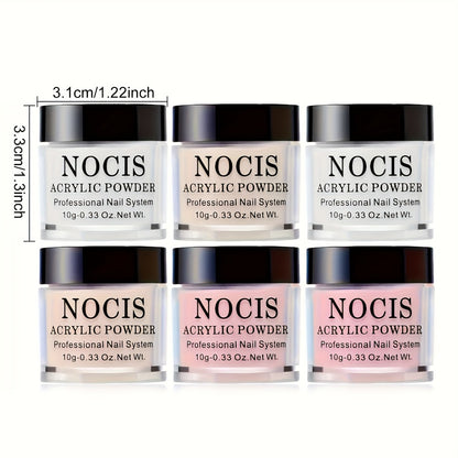 Acrylic Nail Powder Set 6 Colors Nude Pink White - High Gloss Polymer Powder for 3D Nail Sculptures French Extensions & Carving - Professional Crystal Nail Art Kit