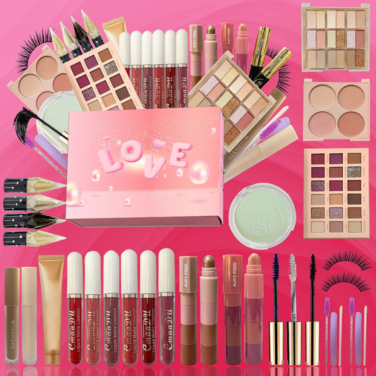[Makeup Gift Box] Birthday Gift/Wedding Season Makeup Kit, Cosplay 30pcs Makeup Gift Box, 18-Color Pink Eyeshadow Palette, Highlighter, Shadow Pen, Eyeliner, Mascara, Blush, Contour Lip Glaze, Powder Makeup Kit, Large-Capacity Makeup Gift For Loved One