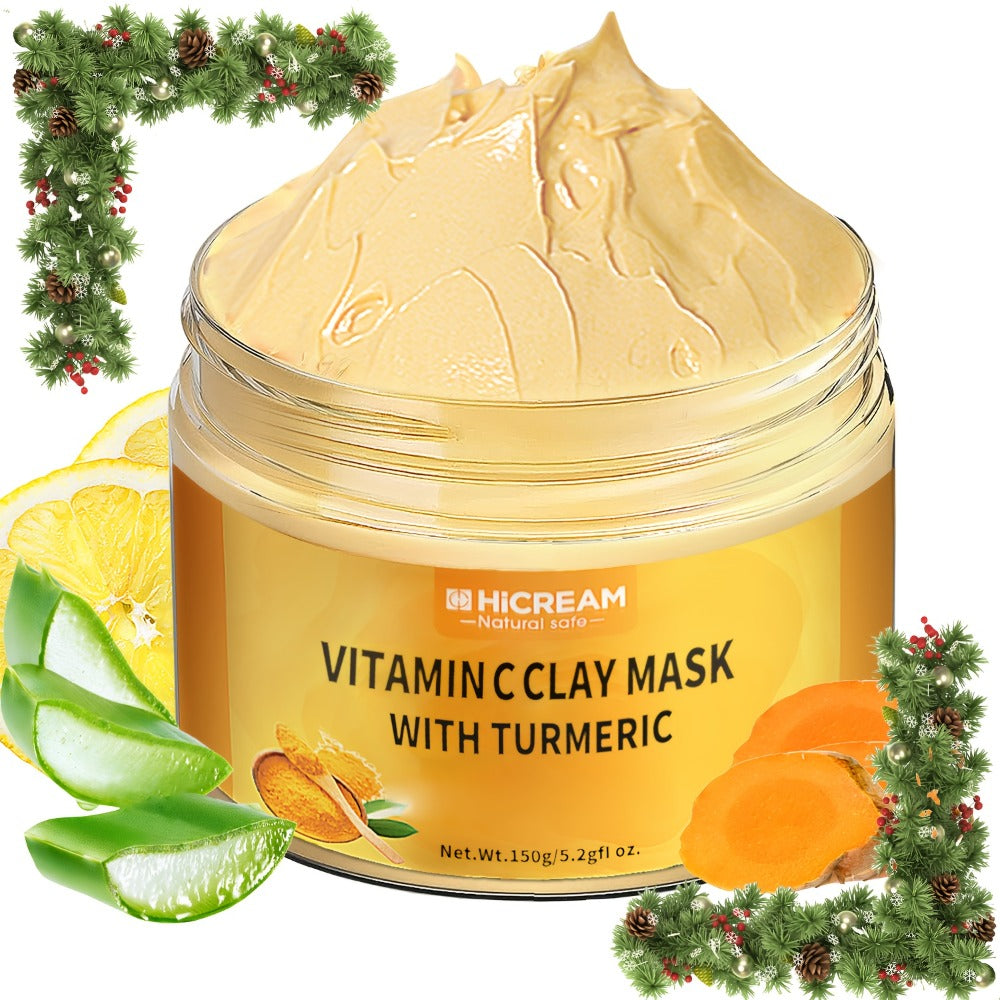 5.29 Oz Turmeric Vitamin C Clay Mask, Turmeric Facial Mud Mask, VC Cleansing Mask. Contains Natural Ingredients: Aloe Vera And Calendula, Making The Skin Fuller And Smoother, Low for Allergenic, Suitable for All Skin Types