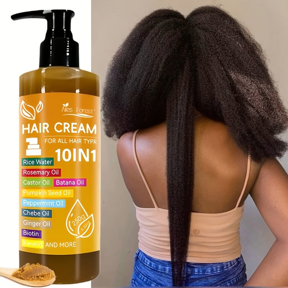 10-In-1 Hair Essence - High Permeability Hair Care Film, Containing Batana Oil, Rosemary Oil, Castor Oil, Biotin, Keratin, Ginger, Scallop Oil, Mint, Pumpkin Seeds And Rice Water, to Dry And Damaged Hair, Scalp Care, Make Hair Look Thicker