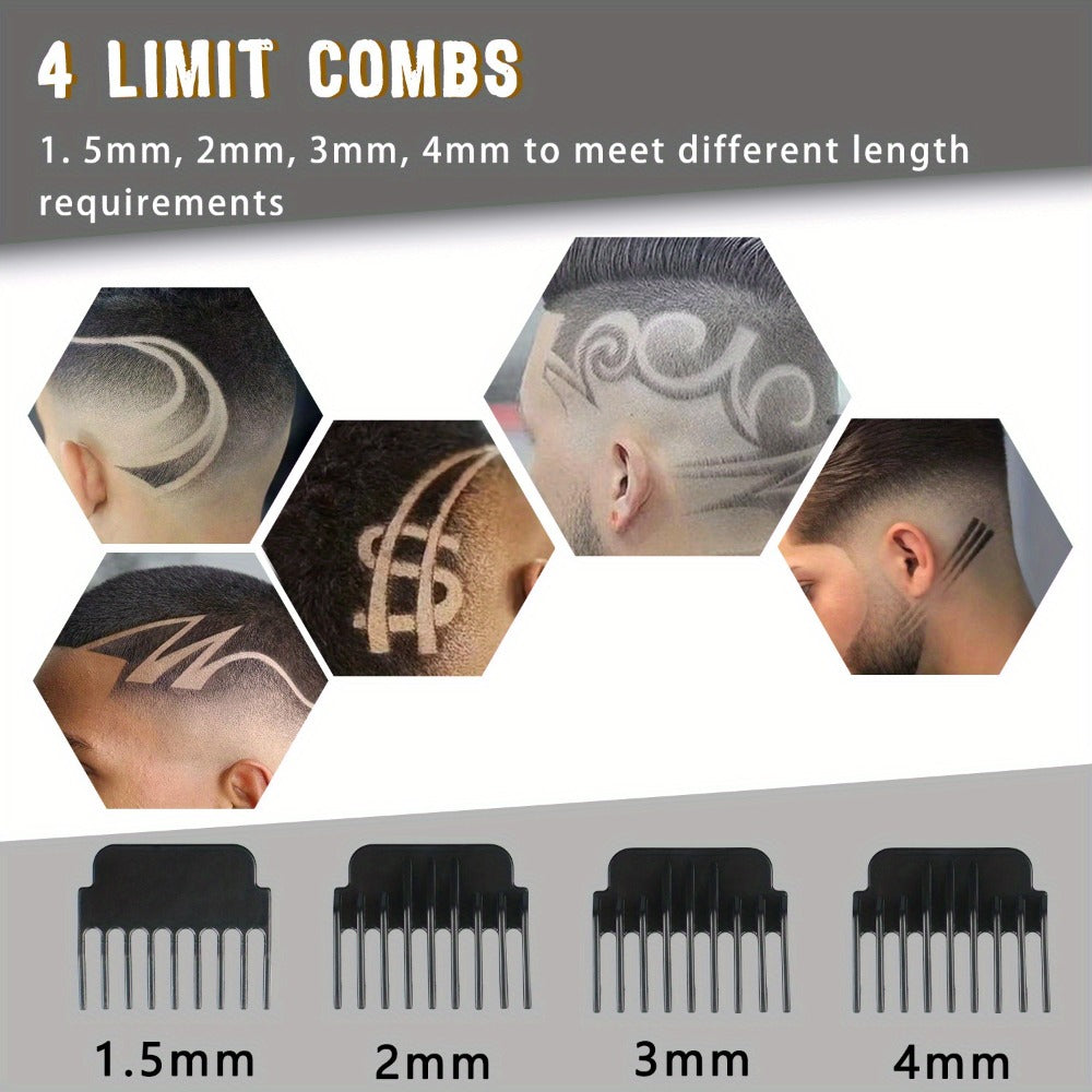 T-Blade Hair Trimmer for Men — Cordless Rechargeable Hair Clipper with LED Display, Nano Titanium Alloy Blades, 4 Guide Combs | Pro Electric Outline Trimmer Black & Gold