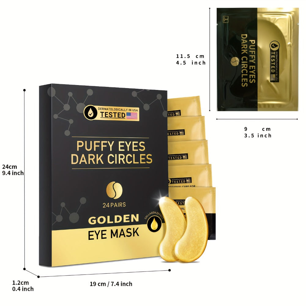 Under Eye Patches 24 Pairs Gold Collagen Eye Masks for Dark Circles Puffiness Hydrating Anti-Aging All Skin Types Travel-Ready Skincare Gift for Women Men Wedding Party