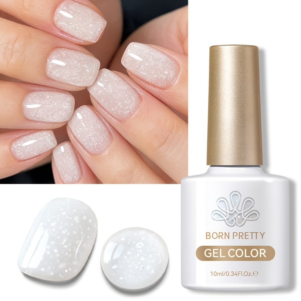 BORN PRETTY 0.34oz Snowflakes Pink Gel Nail Polish Jelly Color Sequins Soak Off Semi Permanent Gel Nails Art Gel Varnish DIY Christmas Nails