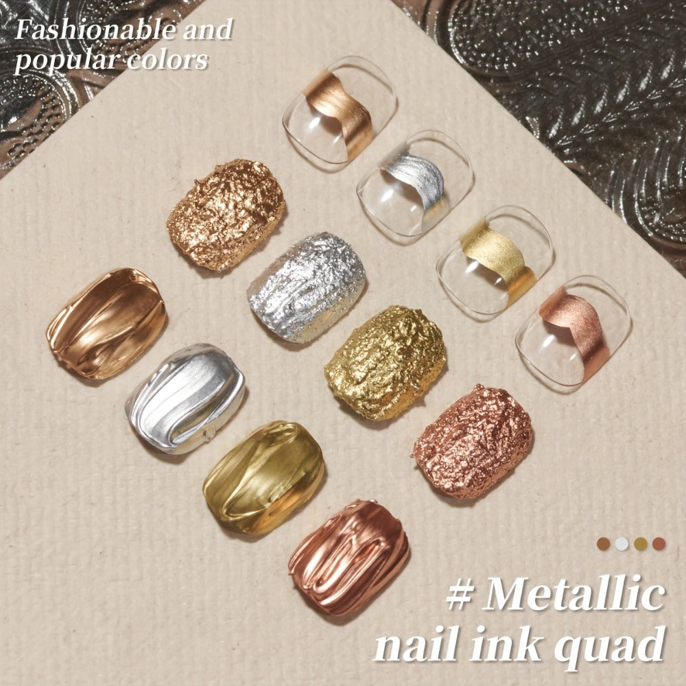 XEIJAYI 2025 New Arrival Nail Art Gel, 4pcs Set, Golden Silvery Metal Finish, High Saturation, No Wipe, Long Lasting, Alcohol Free, Blooming Gel, DIY Nail Art Design for Salon, Nail Art, DIY