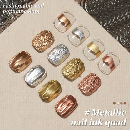 Blooming Gel Nail Art Set – 4pcs Metallic Smudge Liquid | Golden & Silver High Saturation No-Wipe Gel Polish, Alcohol-Free Gradient Watercolor Effect, Long Lasting DIY Salon Nail Art Design