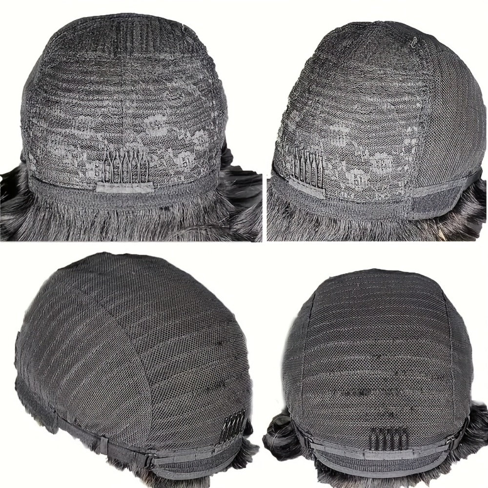 Pixie Cut Human Hair Wig with Bangs 8 Inch 200% Density Glueless Side Part Layered Straight Rose Net Cap Throw On and Go Women #1 #4 #99J Daily Party