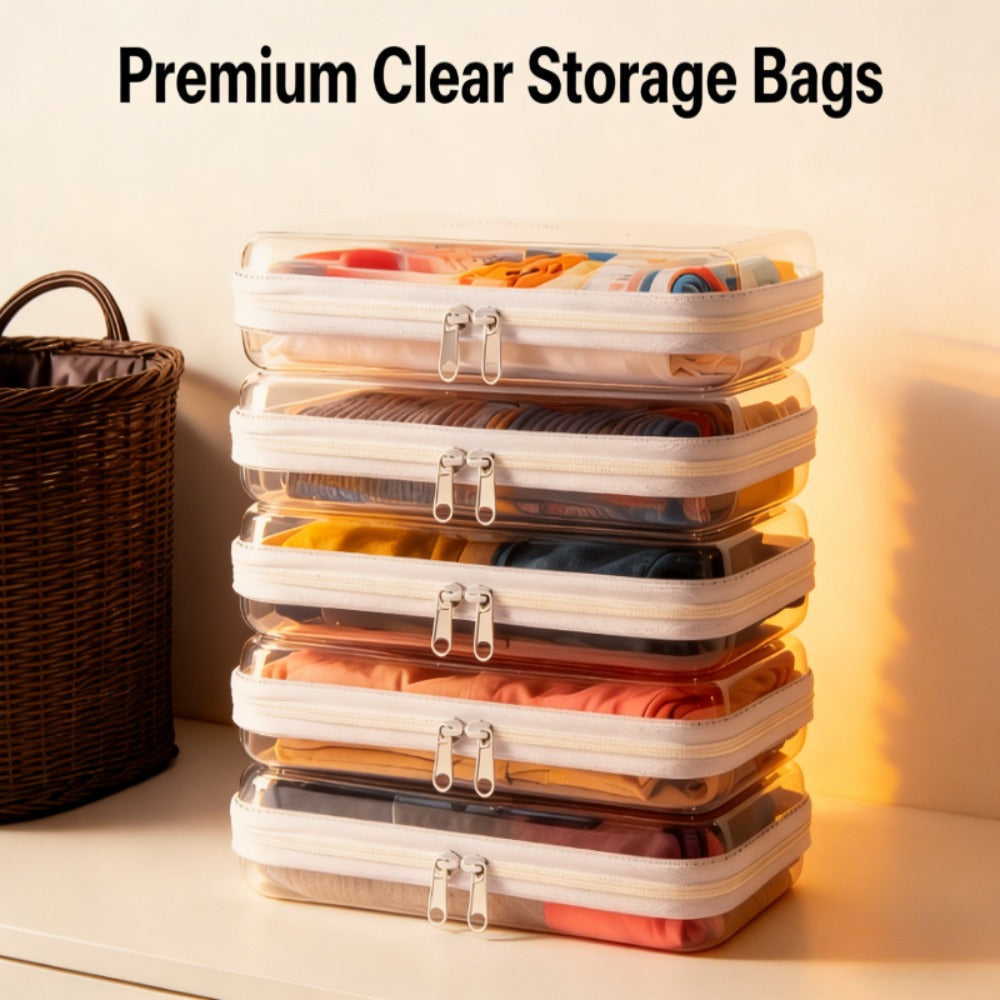 Four Piece Set of Hard Transparent Zipper Storage Bag, Plastic Pencil Case, Transparent Storage Box Suitable for Cosmetics, Snacks, Building Blocks, And Puzzles, Makeup Bag And Makeup Bag (Small, Medium, Large, Extra Large)