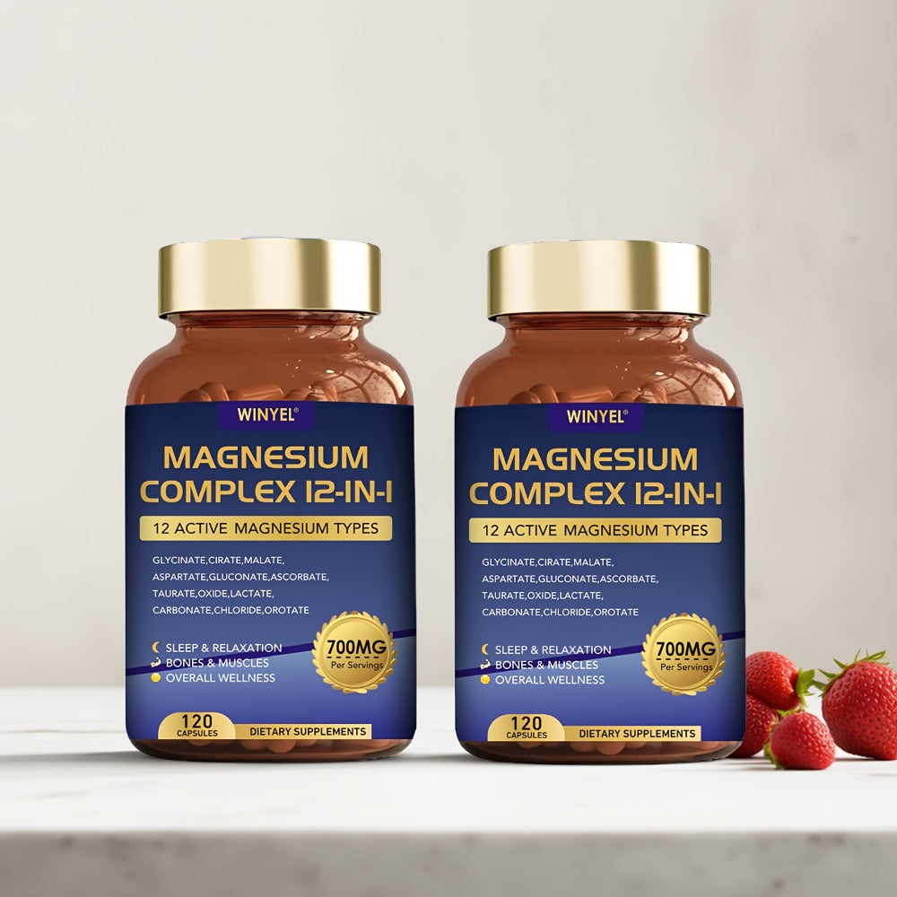 12-in-1 Magnesium Complex Supplement 700 MGwith Glycine, Citrate, Malate, Oxide, Taurine, Aspartate, And Magnesium Phosphate for Sleep, Mood, Nerve, Heart Health, Muscle Function, 120 Capsules