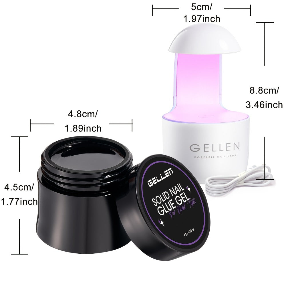 Solid Nail Glue Gel Kit with Mini LED Nail Lamp 8g UV Gel Glue for Acrylic Press On Nails Tips Rhinestones Long-Lasting 28+ Days Salon Home Manicure Gift