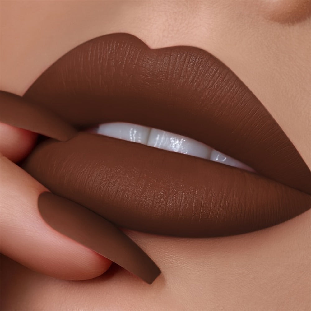 Matte Lip Glaze Set of 3 — Long-Lasting Waterproof Velvet Lip Mud in Brown, Pink & Red, Non-Stick Non-Greasy Formula, Cute Bear Packaging, Perfect for Daily Wear, Party & Festival Makeup