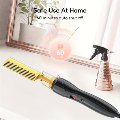 Hot Comb Hair Straightener Electric Ceramic – Portable Travel Anti-Burn Press Comb for Hair & Beard Straightening – Pink, Gold, Black, Gradient, Avocado Green