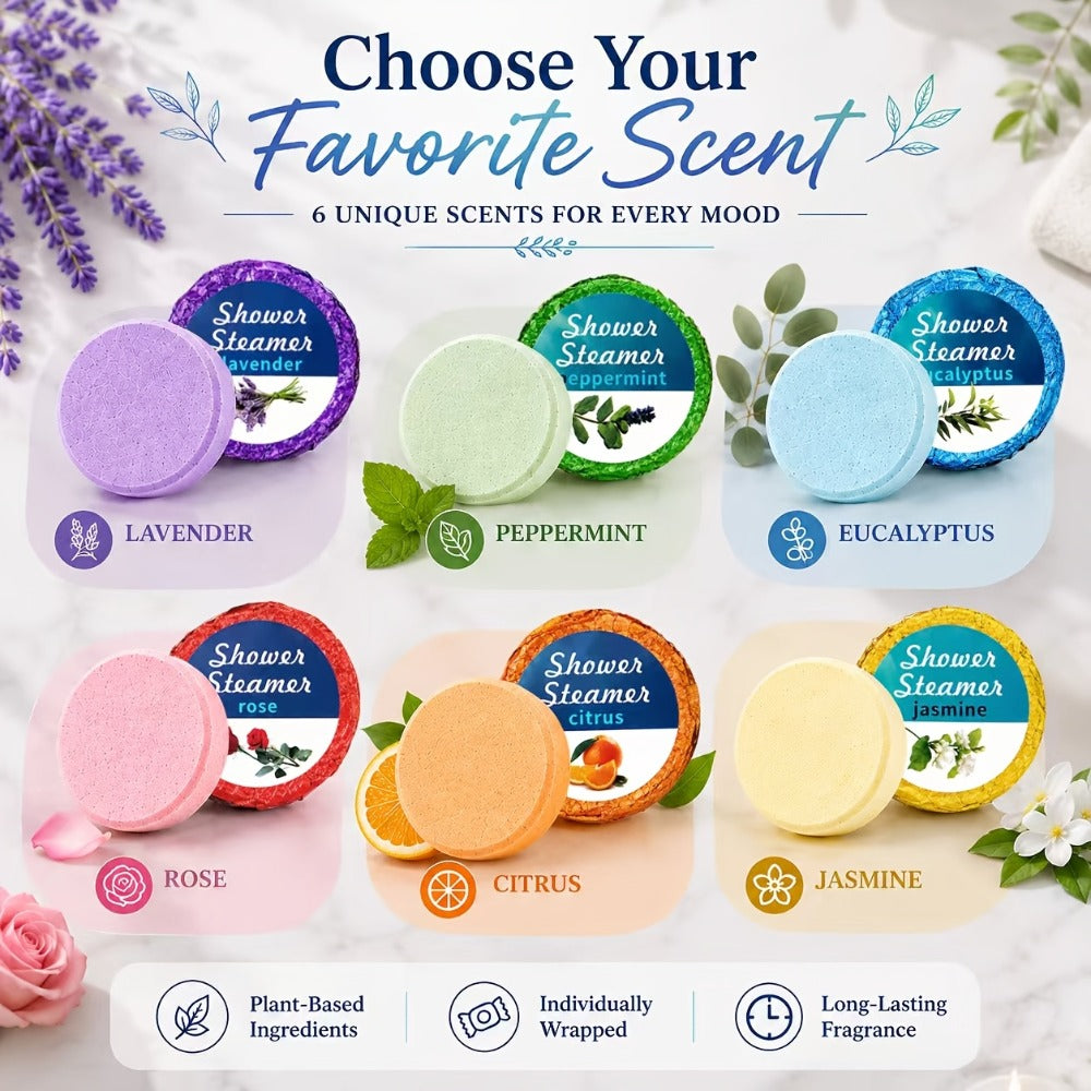 Shower Bombs 6 Pack with Essential Oils - Eucalyptus & Lavender Shower Steamers for Aromatherapy, Stress Relief, Self Care Gift for Women Men, Birthday Mother's Day Christmas Gifts