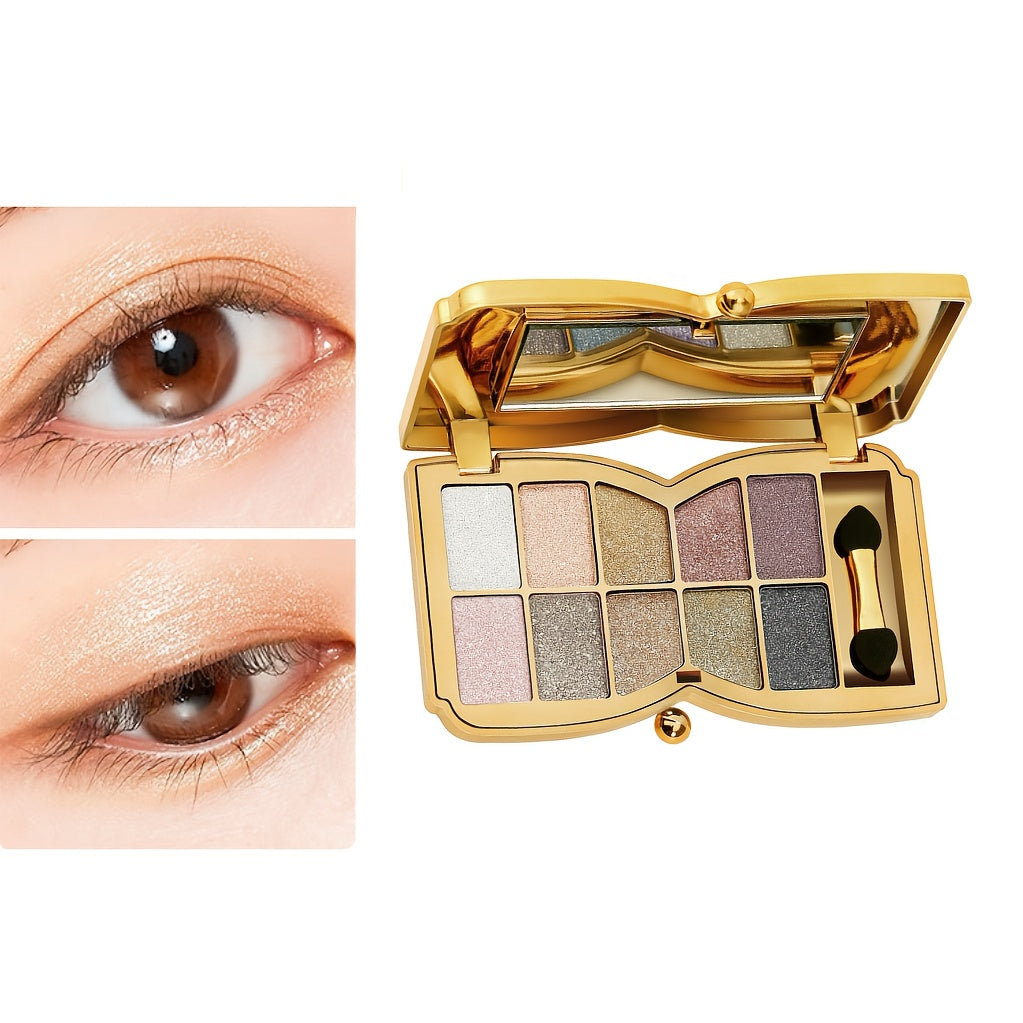 10-color Luxury Shimmer Eyeshadow Palette With Brush And Mirror, Matte And Pearlescent Eyeshadow Palette, Long-lasting And Easy-to-apply Eyeshadow, Create Gorgeous Looks For Music Festivals, Easter, And Queuing