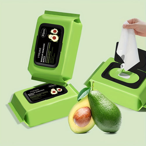 Makeup Remover Wipes Avocado & Squalane - Deep Cleansing Hypoallergenic Moisturizing Disposable Face Wipes for All Skin Types, Travel-Friendly 80 Sheets Per Pack
