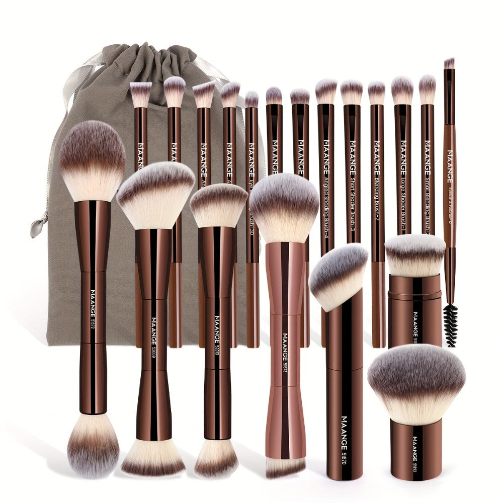 MAANGE 20pcs Aluminum Tube Facial Makeup Brush Set+storage Bag, Foundation Make-up Brush, Powder Blusher Brush, Powder Brush, Eye Makeup Brush, Kabuki Makeup Brush, Travel Portable, Multi-functional Makeup Brush Set