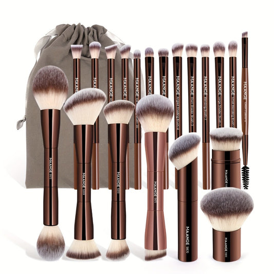 Professional Makeup Brush Set 20Pcs Metal Aluminum Tube Handle with Storage Bag Foundation Powder Blush Eye Kabuki Travel Portable Multi-Function Black Gold