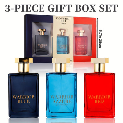 Warrior Blue Men's Eau de Toilette 3.4 oz — Bold Aromatic Cologne Spray | Long-Lasting Masculine EDT | Single Bottle or 3-Piece Gift Set for Him