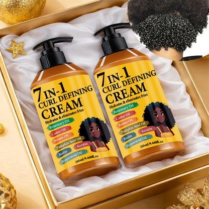 Curl Defining Cream 7-in-1 Moisturizing Hair Styling Cream 2pcs Set 9.468fl oz — Long-Lasting Hold Frizz Control Non-Greasy Formula for Wavy Curly Normal Hair Unisex Adults