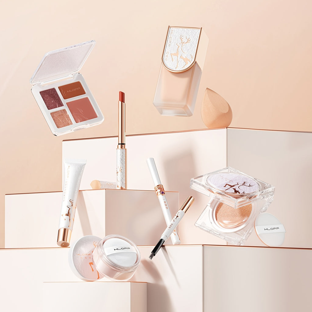 [Luxurious Gift Set] Luxurious All-in-One Makeup & Skincare Gift Set | Elegant Rose Golden Box with Deer Motif, Complete Cosmetic Kit for Beginners | Ideal Christmas or Valentine's Day Present for Women and Moms, Makeup Accessories