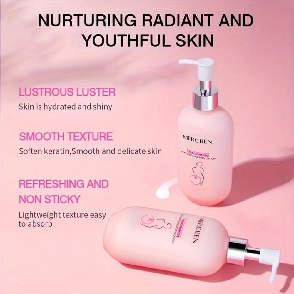 MERCILEN Niacinamide Silky Body Lotion, Moisturizing Formula, Light Beige Hydration, Smooth Light Beige Feel, 8.45oz Can Moisturize Light Beige. The Ingredients Are Mild And Suitable for All Light Beige Types