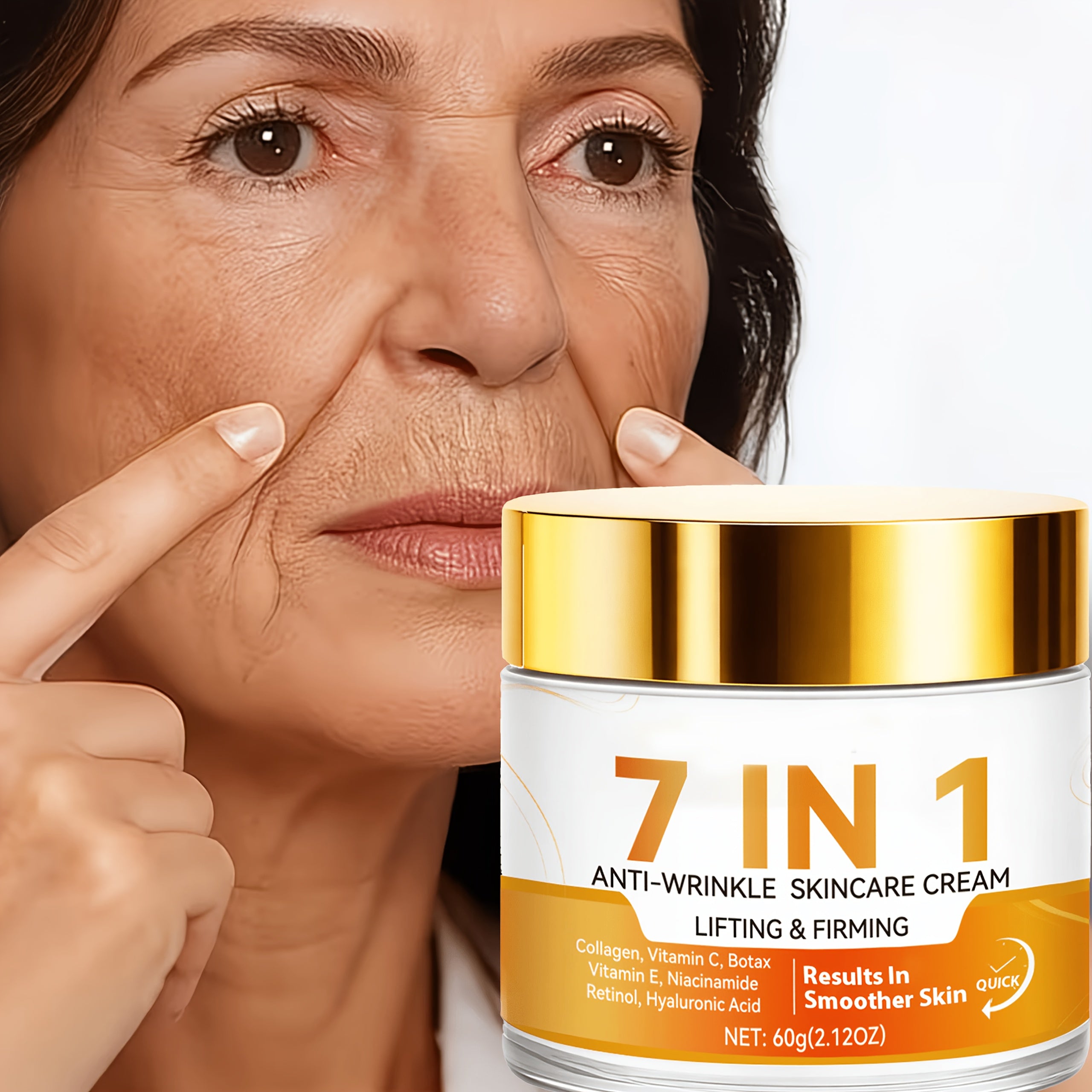 7-in-1 Face Cream-Tightens Facial Skin. Enriched with Collagen and Hyaluronic Acid, It Deeply Moisturizes and Lifts Sagging Skin, Restoring a Youthful Glow. Formulated with Hypoallergenic Ingredients for Easy Absorption.