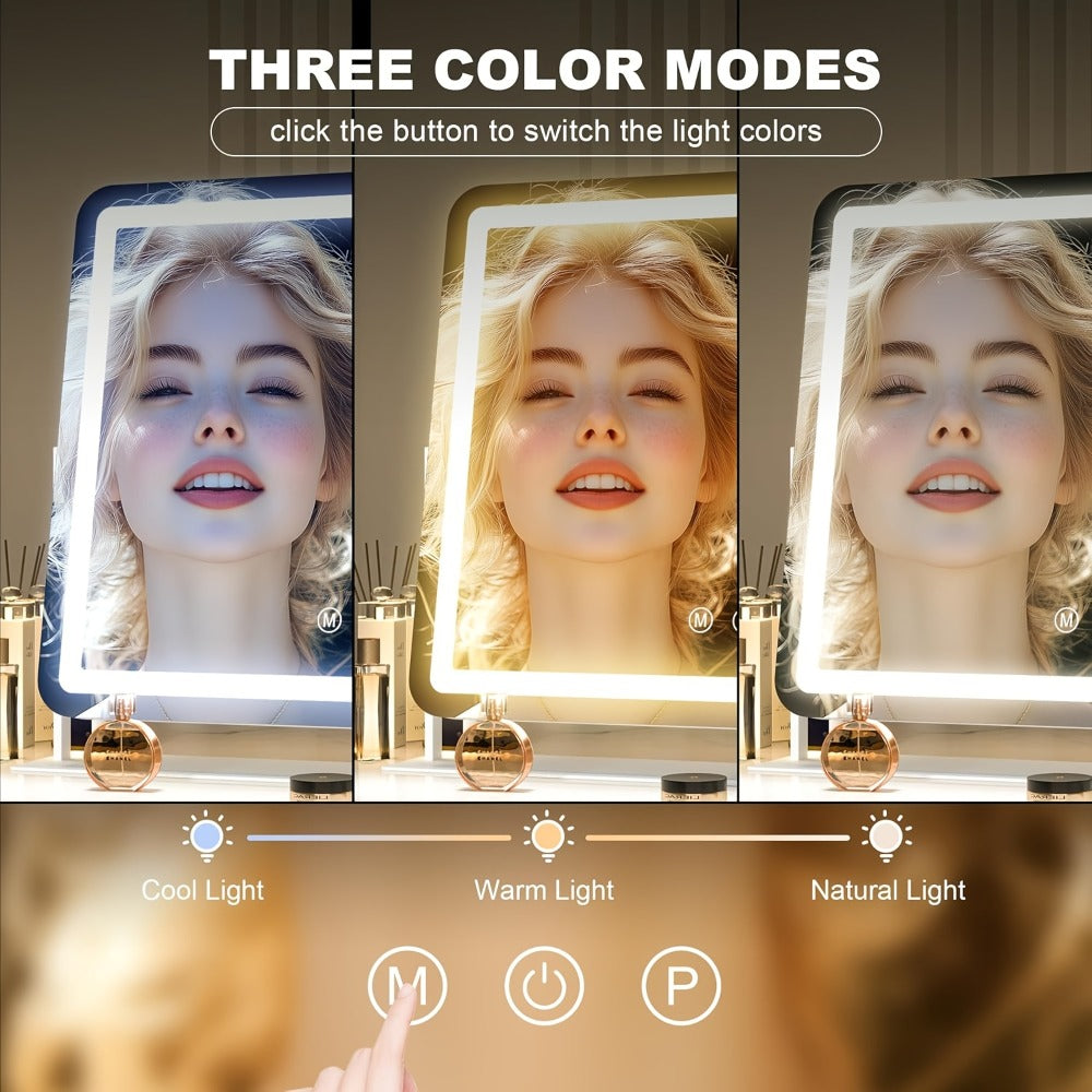 Lighted Vanity Mirror with 5X Magnifying Spotlight, 3 Color Lighting Modes Dimmable Illuminated Cosmetic Mirror for Makeup Vanity Table Bathroom, White