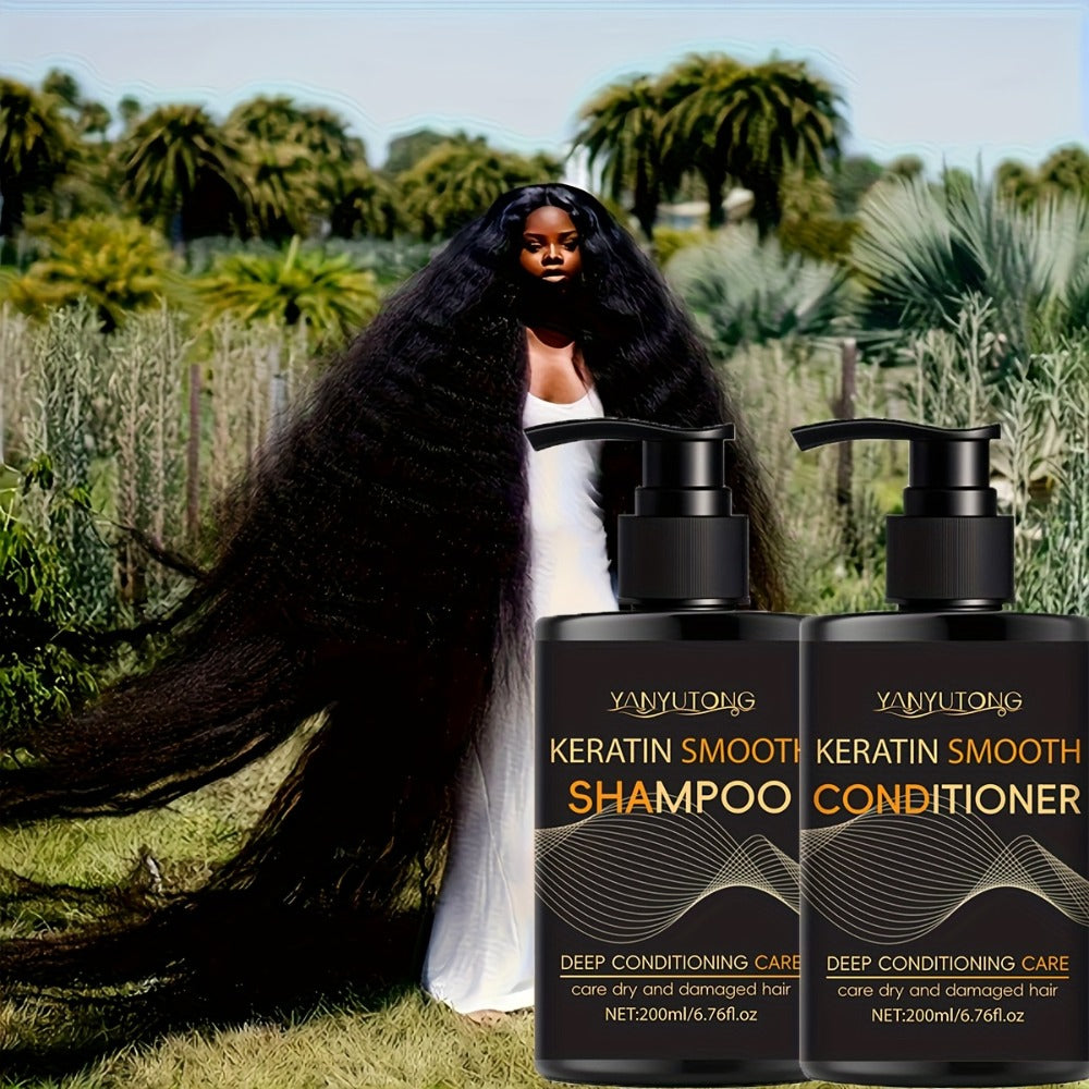 13.53oz Keratin Hair Care Set, 6.76oz Shampoo, 6.76oz Conditioner, Moisturizes Hair And Scalp, Prevents Breakage And Split Ends – Professional, for Hair Dyeing And Heat Damage, Home Hair Care, Creates Smooth