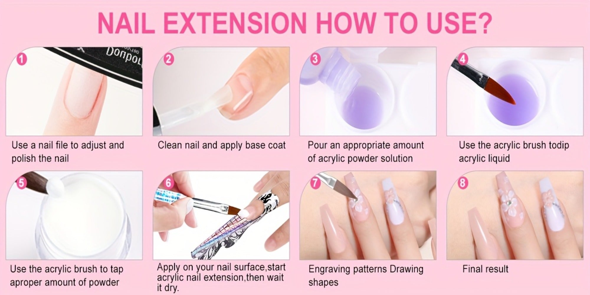A Complete Acrylic Nail Kit That Includes a Drill And Light, Featuring Colored Acrylic Powders And All Necessary Tools for Beginners to Create Beautiful Nail Designs.