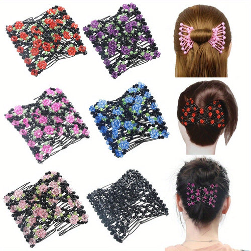 Hair Accessories Set for Women Beaded Flower Hair Combs Hairpins Ball Head Disc Hair Clip Double Row Comb Elegant Bridal Wedding Daily Styling 6 Pieces