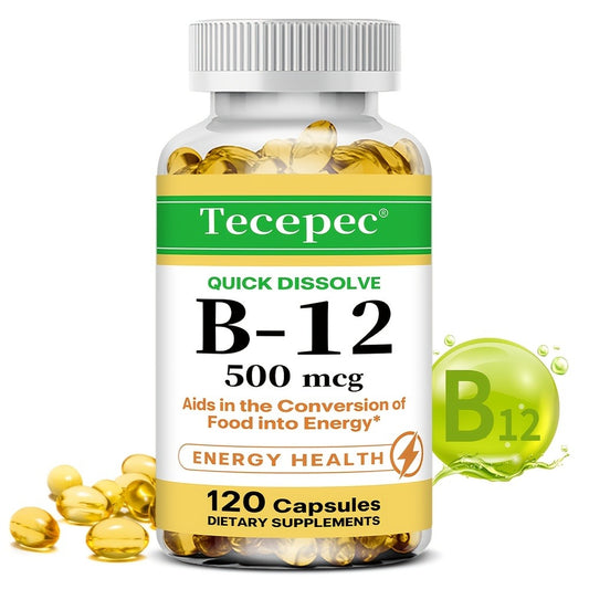 Vitamin B12 Dietary Supplement - 500 Mcg Per Serving, Premium Formula - Supports Nervous System And Cardiovascular Health - Supports Nutrient Absorption And Daily Vitality - Suitable For Men And Women - 120 Capsules