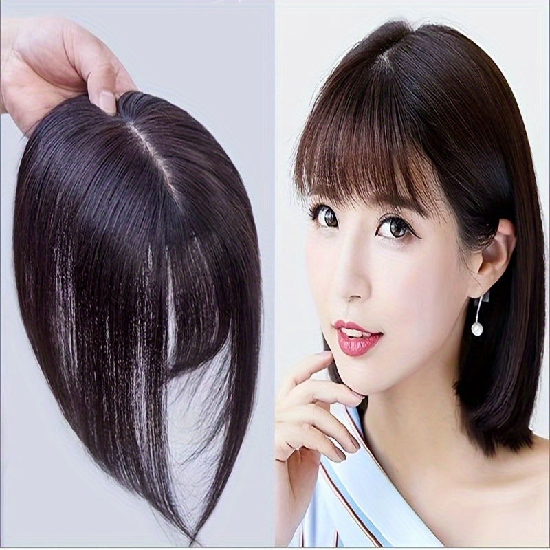 9.8In Women'S Long Hair with Bangs on Top of Hair Extension Piece, White Hair Top Cover-Up Device, Women'S Top Hair Extension Piece, Women'S Hair Volume Increase Top Wig, Women'S Lightweight Hair Patch