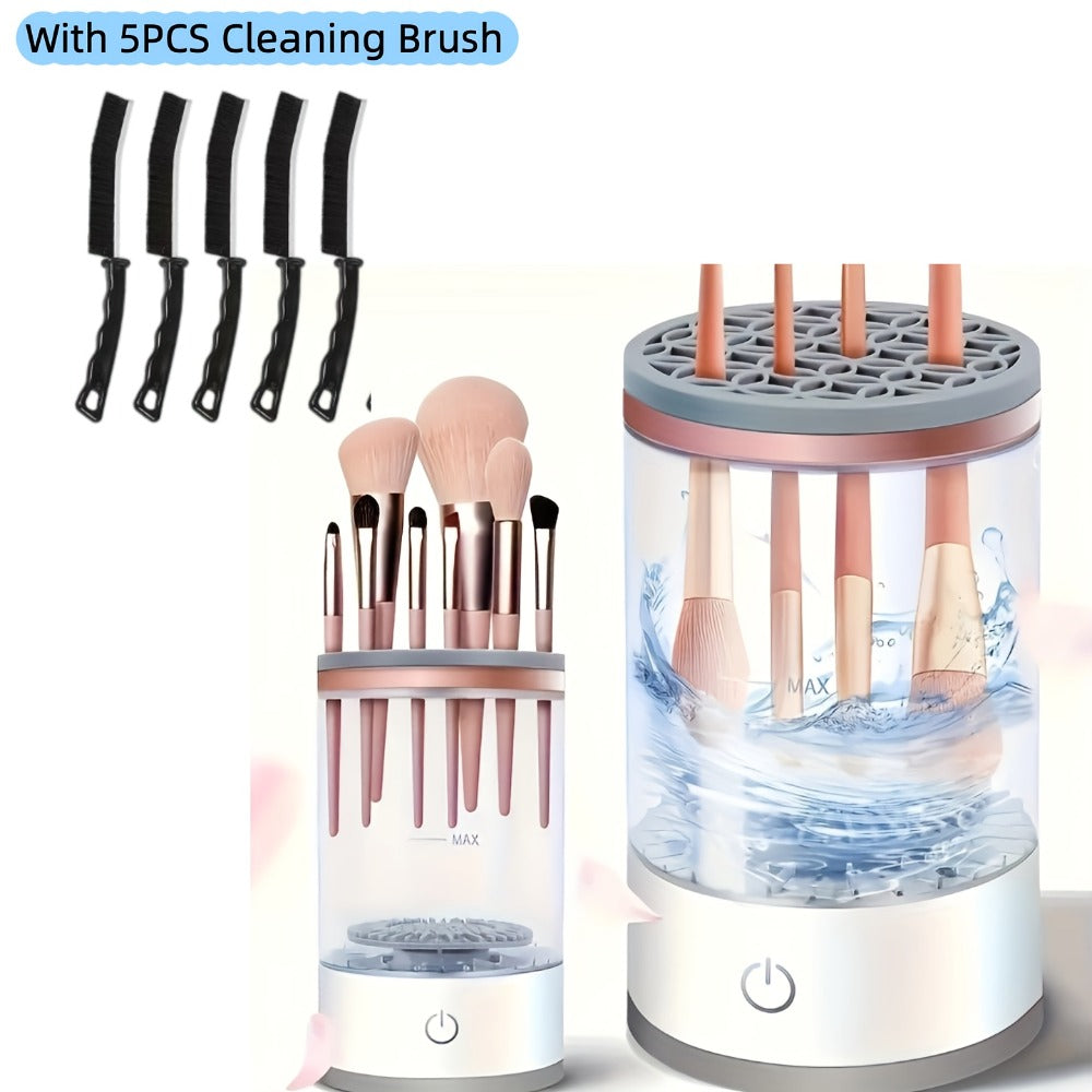 [Innovative Cleaning] Usb-Powered Makeup Brush Cleaner & Dryer - Odorless, Battery-Free, Essential Beauty Tool with Transparent Design & Copper Accents, Includes Dual-Section Brush Holder for Efficient Cleaning, Beauty Tool Accessory|Modern