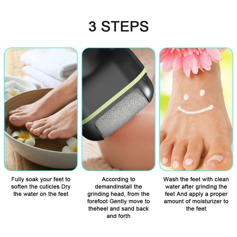 Rechargeable Electric Foot Remover with 3 Grinding Heads - Electronic Foot File, LCD Display & Portable Pedicure Suitable for Dead Skin Removal, Ideal for & - Ideal Gift for Athletes,, (No Adapter)