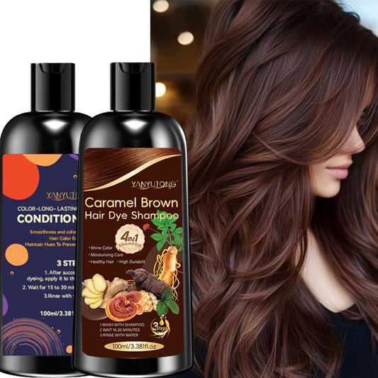 YANYUTONG 3.38oz Hair Dye Shampoo And Conditioner Set | 4-In-1 Long-Lasting Hair Color with Radix Isatidis And Ginger Extracts, Gentle Moisturizing, Covers Gray Hair, Suitable for All Hair Types, Ideal for Christmas Party Gift