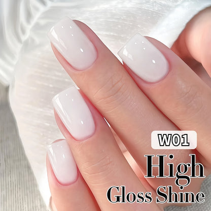 Milky White Glass Nail Gel Polish Sheer Jelly 15ml Alcohol-Free - Long Lasting Glossy Glazed Finish Korean Japanese K-Beauty Semi-Permanent UV LED Gel for Salon & Home DIY Manicure Women