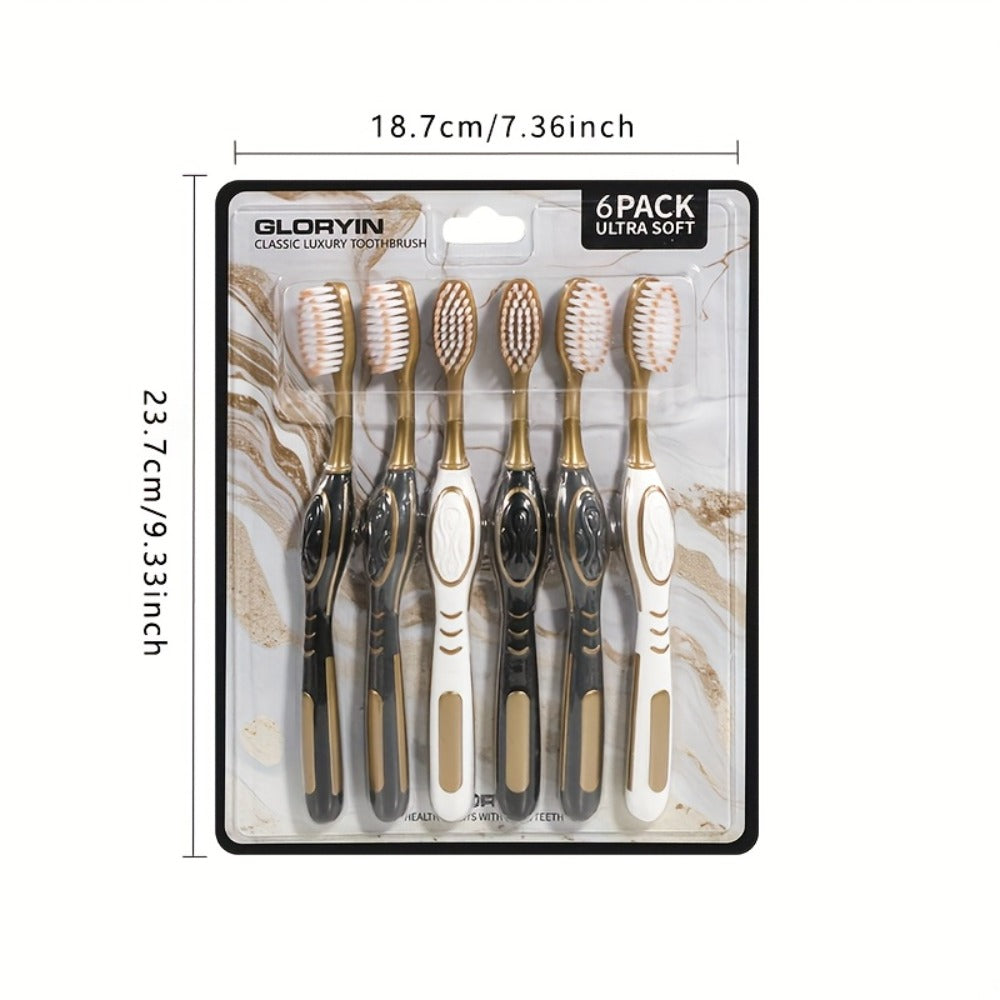 GLORYIN [6pcs Travel Set] [6pcs Travel Set X 2] White Platinum Series Olive-shaped Anti-slip Handle Travel Essential Household, Adult, Couple, Soft Bristle Toothbrush.