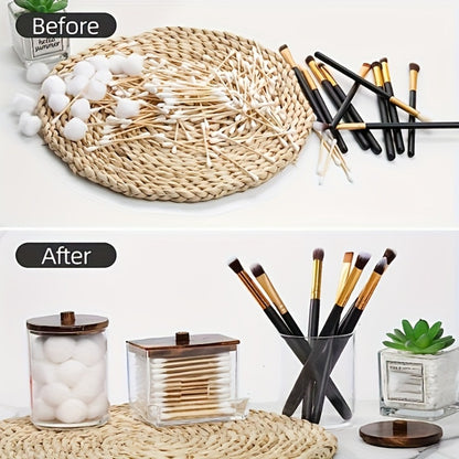 Glass Storage Jars with Bamboo Lids – 6-Piece Set (3 Jars + 3 Lids) Sealed Dustproof Containers for Cosmetics, Cotton Swabs, Food & Vanity Organization – Airtight Gift Set