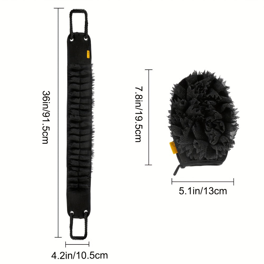Exfoliating Back Scrubber & Body Scrub Towel Set 2pc & 4pc - Dual-Sided 36" Back Brush with Non-Slip Handles & Bath Glove for Deep Cleansing, Skin Exfoliation & Shower Spa