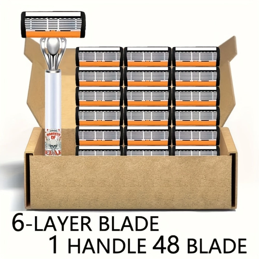 Men's Razor 72 Blades 2 Non-Slip Handles Painless Shaving Kit - Progressive Classic Style Safety Razor Set Ideal Gift for Men Birthday Father's Day