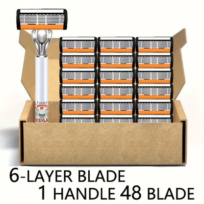 Men's Razor 72 Blades 2 Non-Slip Handles Painless Shaving Kit - Progressive Classic Style Safety Razor Set Ideal Gift for Men Birthday Father's Day